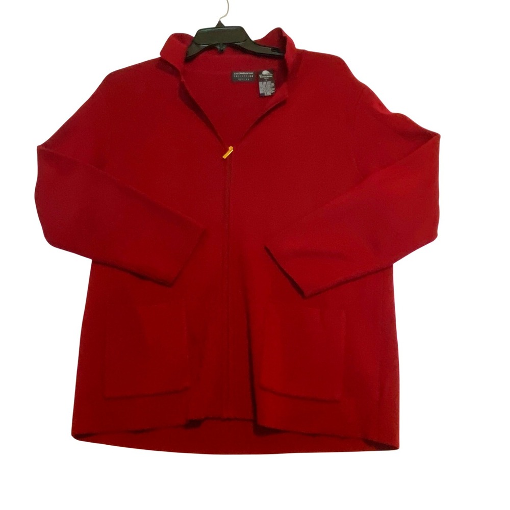Liz Claiborne Collection Petite‎ Burgandy Wool Zip Front Cardigan Sweater Large
